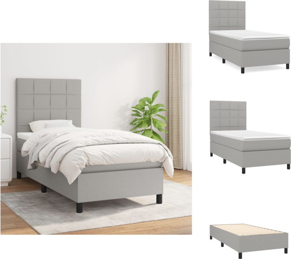 vidaXL Boxspringbett mit Matratze Hellgrau 100x200 cm Stoff - Betten & Bettgestelle
