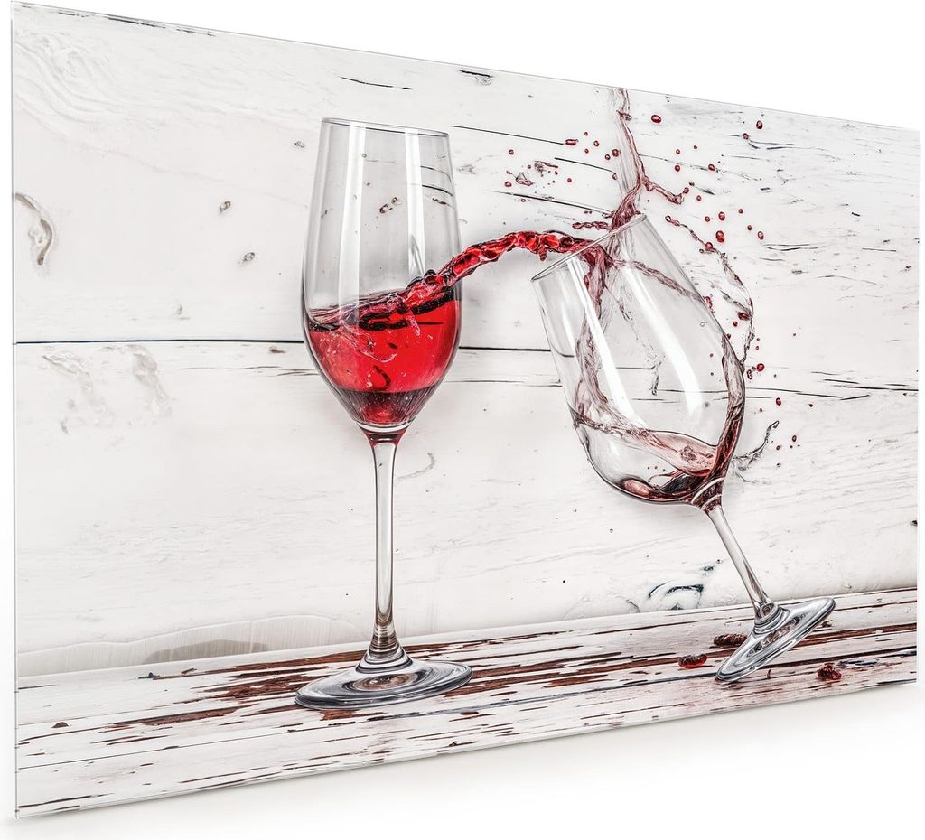 Küchenrückwand Spritzschutz Glas mit Motiv Rotweingläserfall 40 x 40 cm