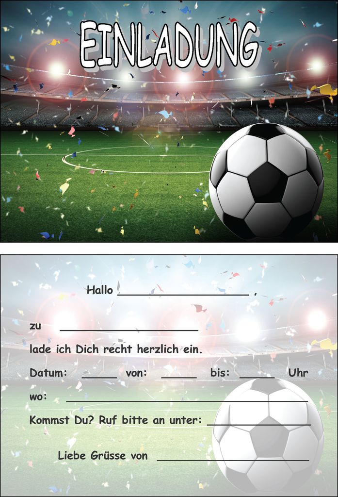 8 Einladungskarten Kinder Geburtstag Einladungen Fussball Soccer Stadion Ball Bälle