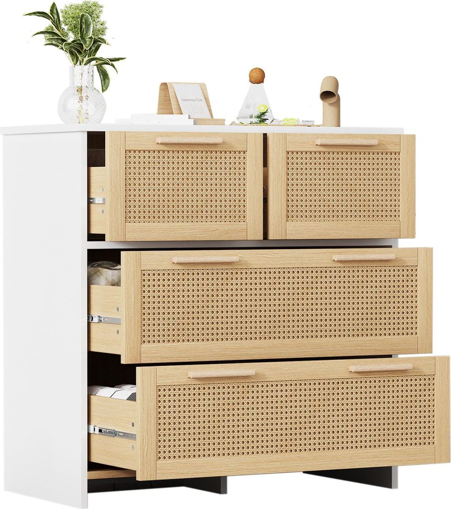 OKWISH Commode 4 Tiroirs - Meuble de Rangement Rotin et Image du produit 
