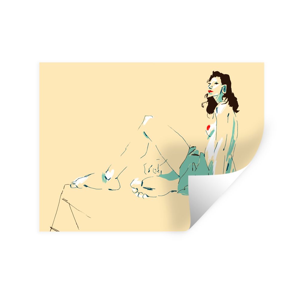 MuchoWow Wandtattoo Wandsticker Wandaufkleber Frau - Kunst - Abstrakt - Gelb 80x60 cm Selbstklebend und Repositionierbar - Faltenfrei