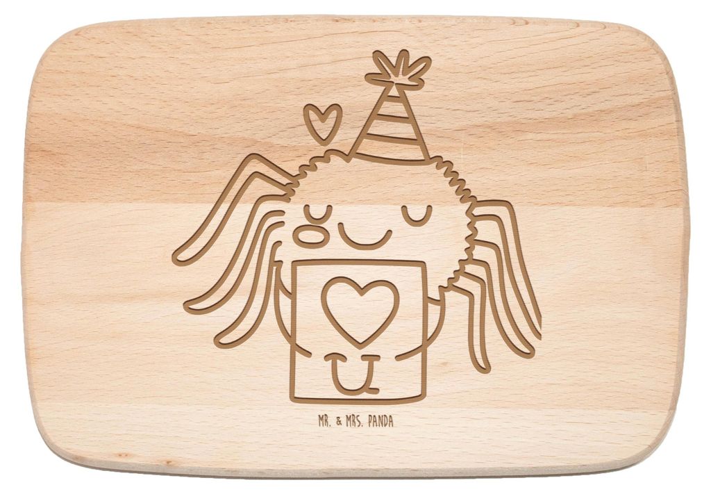 Mr. & Mrs. Panda Schneidebrett Holz Spinne Agathe Brief - Transparent - Geschenk, Frühstücksbrettchen, Treuetest, Holzbrett, Heiratsantrag, Liebe...