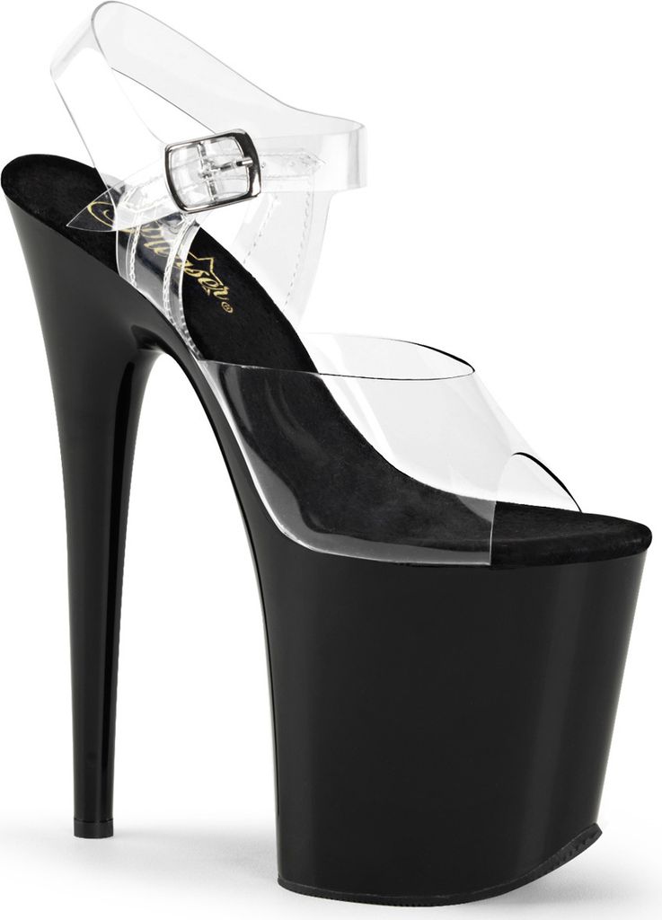 Pleaser | Sandalen - Flamingo-808 - Schwarz/Transparent - EU 38 - Hochwertige Plateau-High Heels