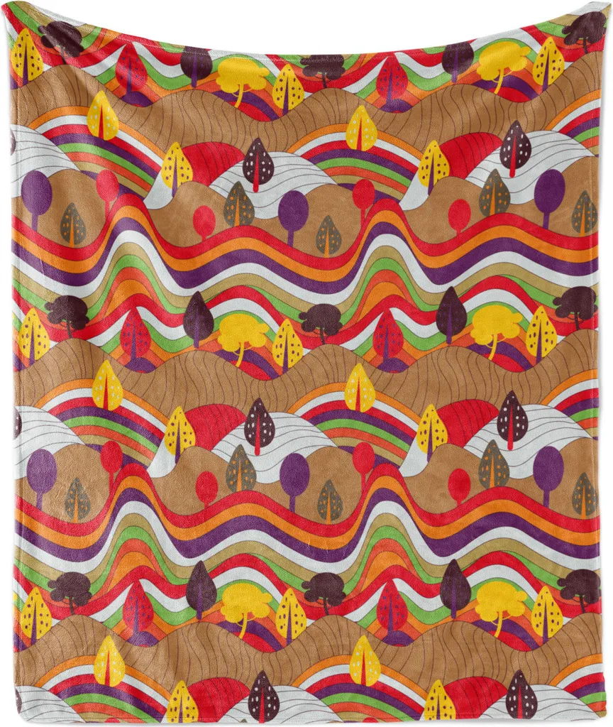 ABAKUHAUS Coperta in morbido pile flanella, prato vintage colorato, soffice peluche per interni ed esterni, 125 x 175 cm, cannella chiaro e multicolore