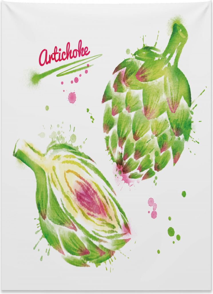 Abakuhaus Artischocke Wandteppich, Aquarell Super Essen aus Weiches Mikrofaser Stoff Kein Verblassen Klare Farben Waschbar, 110 x 150 cm, Apfelgrü...