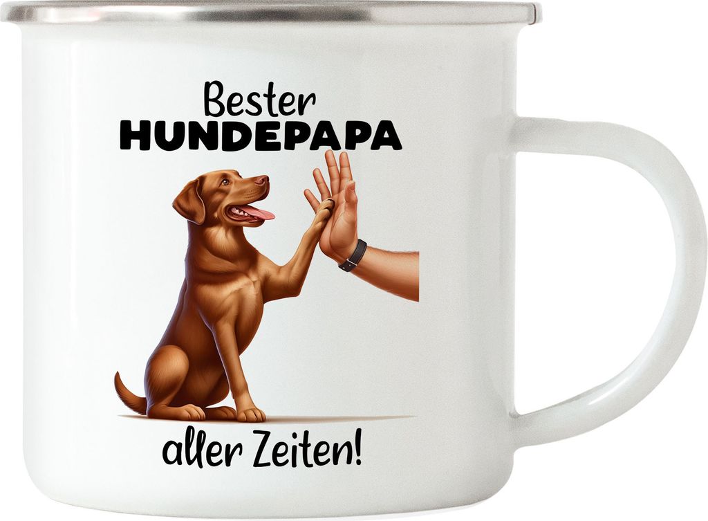 Bester Hundepapa aller Zeiten Hund und Hand High Five Emaille Tasse - Hundeliebhaber Freude