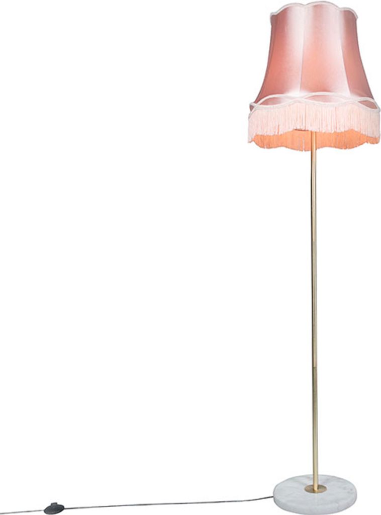 QAZQA - Retro Retro Stehleuchte I Stehlampe I Standleuchte I Lampe I Leuchte Messing mit Lampenschirm Granny pink 45 cm - Kaso I Wohnzimmer I Schla...