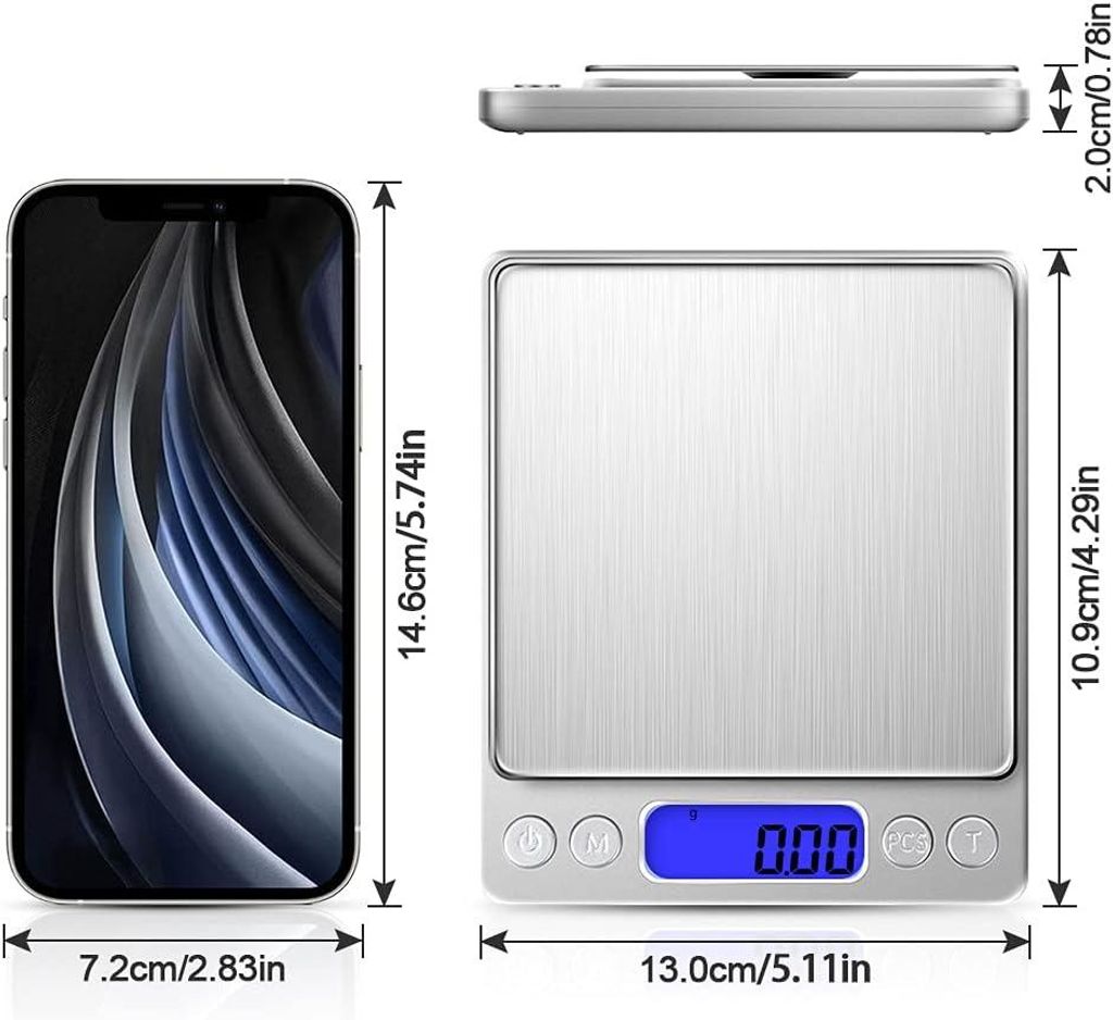 Diyife Präzisionswaage 500 g/0,01 g, Küchenwaage/Taschenwaage/Schmuckwaage, hohe Präzision, LCD-Anzeige, Tara-Funktion, Stückzahl und 2 Ablagen