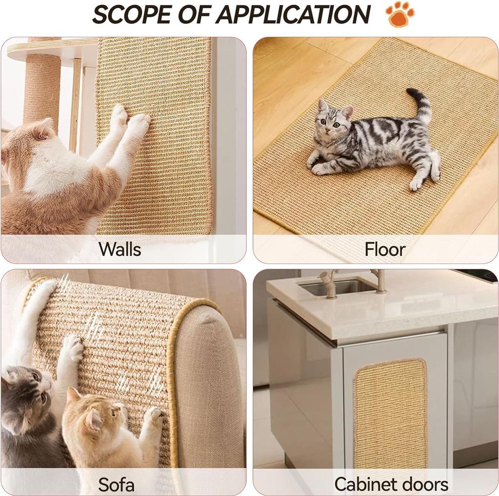 Krabmat 30 x 60 cm 2 Stück - Katzenkrabmatte Sisal Krabplank Wandkrabwand - Kratzschutz Sofa Katze Möbel Tür