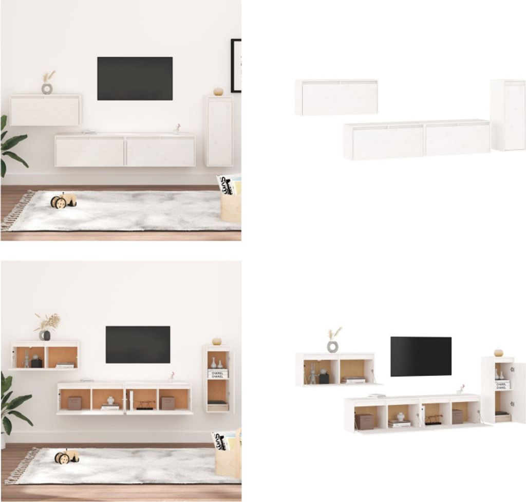 vidaXL TV Schränke 4 Stk. Weiß Massivholz Kiefer - TV-Schrank - TV-Schränke - TV-Schrank Holz - Hängeschrank