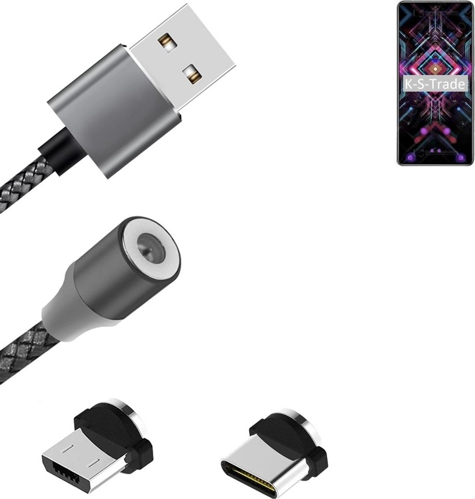 K-S-Trade Hochwertiges Magnet-Lade-kabel Sync-Kabel Daten-Kabel für Xiaomi Redmi K40 Gaming Edition mit USB-Typ-C-Anschluss und Micro-USB-Anschluss