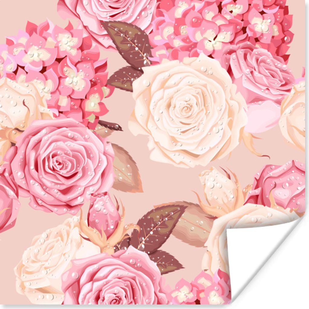 MuchoWow Poster Rosen - Glitzer - Rosa - Weiß 50x50 cm - Wohnzimmerdekoration