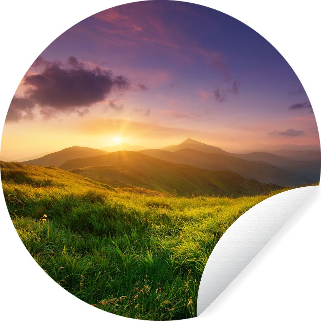 MuchoWow Runde Wandtattoo - Wandsticker Tapete Aufkleber Berge - Sonne - Natur Ø 100 cm Selbstklebend und Repositionierbar - Wandaufkleber - Kre...
