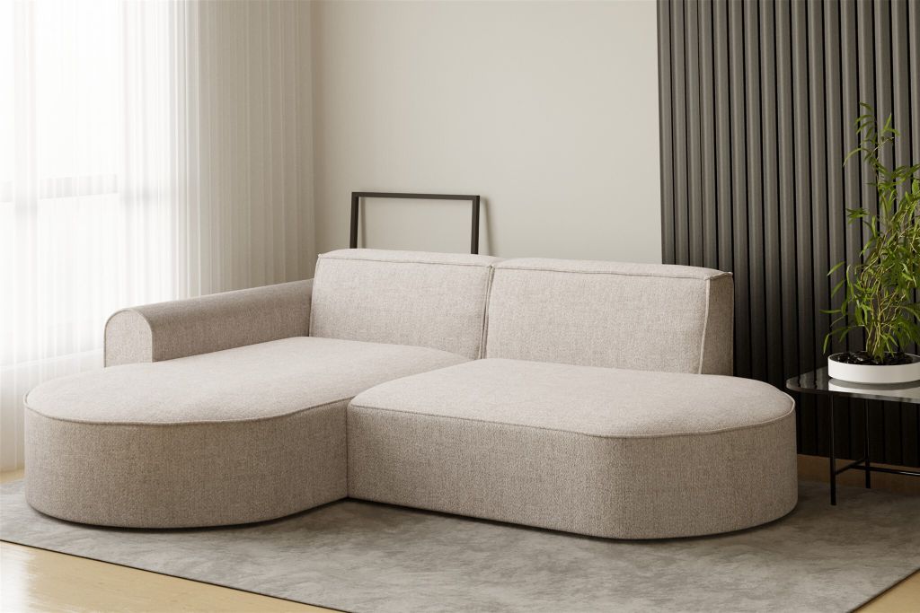 Ecksofa Designersofa BONDY in Stoff Neve Beige Ottomane Links