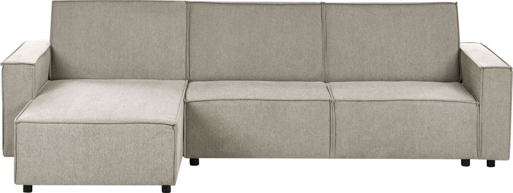 BELIANI 3-Sitzer Ecksofa Beige Stoffbezug L-Förmig mit Schlaffunktion Chaiselongue Rechtsseitig Breite Armlehnen Modern Schlafsofa Polstersofa