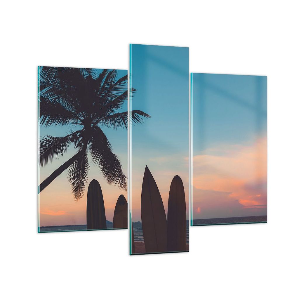 Bilder auf glas - Strand Meer Palme - 95x80cm - Glasbilder - Wandbilder - Kunstdruck - zum Aufhängen bereit - Wanddekoration aus Glas - Glas Bilde...