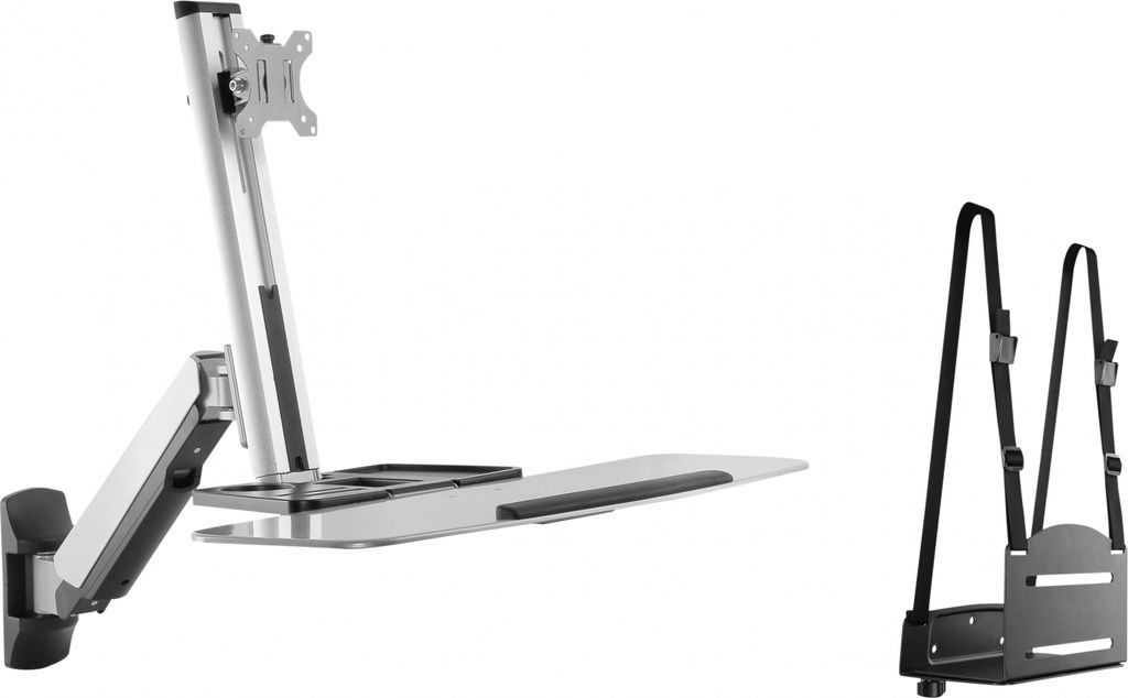 VDD Sitz-Steh-Schreibtisch - Wandmontierte Workstation - Monitorhalterung - Tastatur- und Schreibtischhalterung