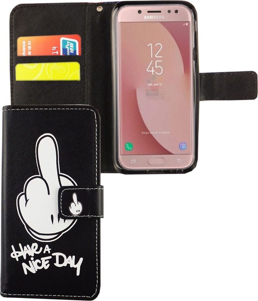 Handyhülle Tasche für Handy Samsung Galaxy J5 2017 Have A Nice Day Schwarz