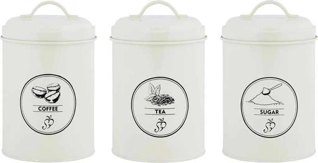 Set de 3 récipients de cuisine rétro en métal crème pour conservation