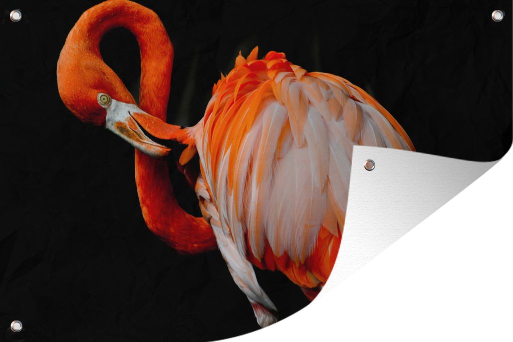 MuchoWow 90x60 cm Outdoor-Poster Gartendeko Sichtschutz Garten Poster für den Garten Ein roter Flamingo putzt sich selbst