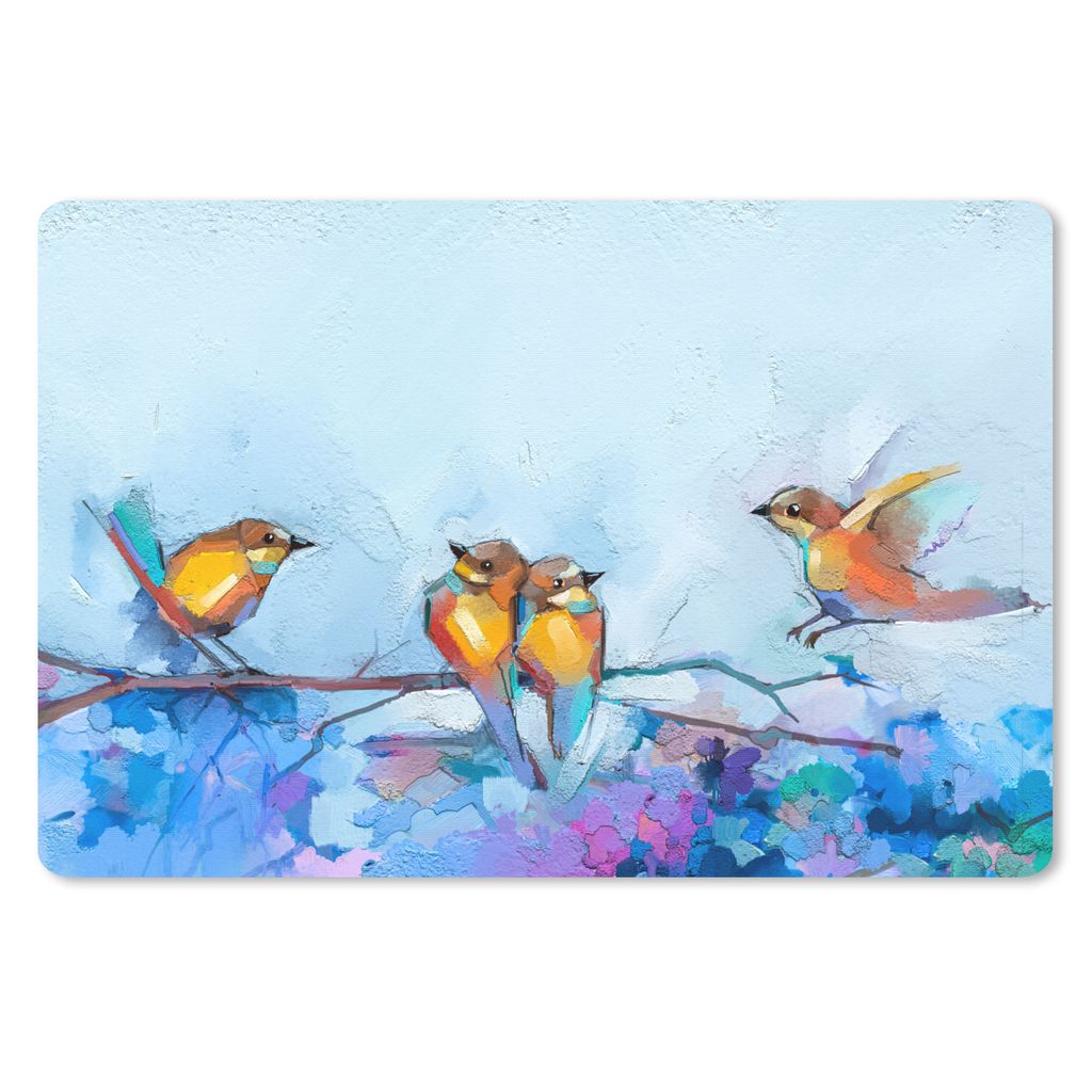 MuchoWow Mauspad Mousepad Gemälde - Ölfarbe - Vogel - Zweig 27x18 cm - Mousepads - Maus Mat - Pad - Mausunterlage - Büroartikel - Desk Matten
