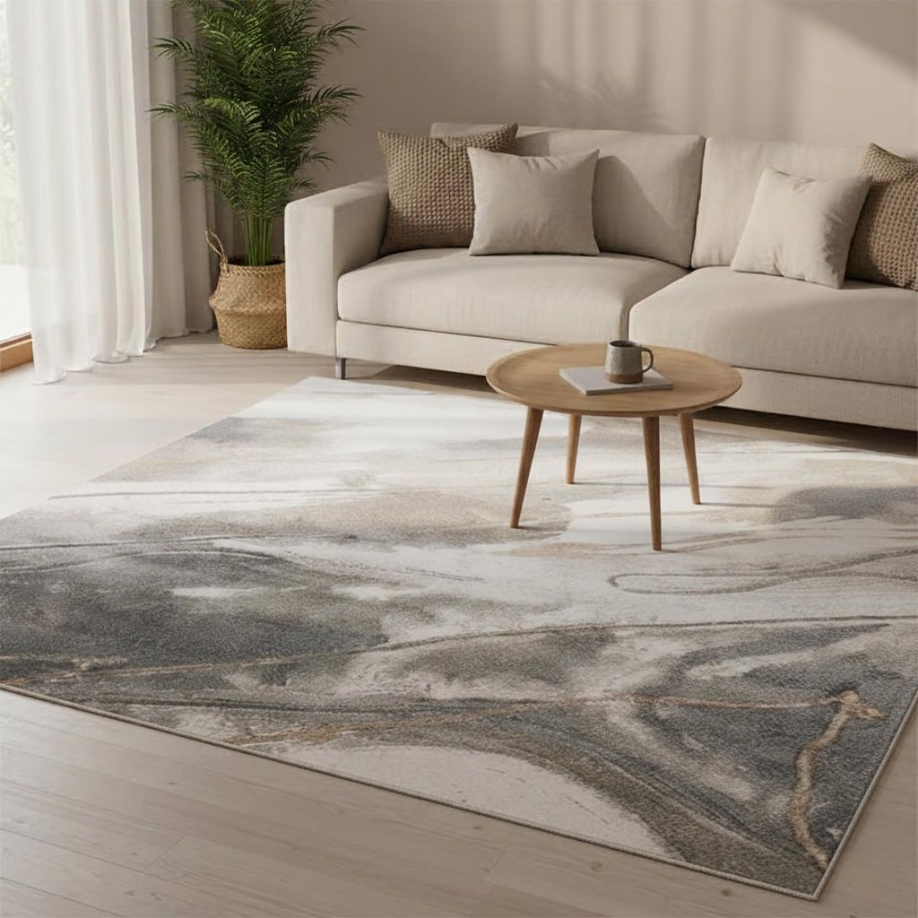 Volero - Waschbarer Teppich Abstrakt - Misha Lines Creme Grau - 80x150 cm - Wohnzimmer, Esszimmer, Schlafzimmer - Modern, Retro