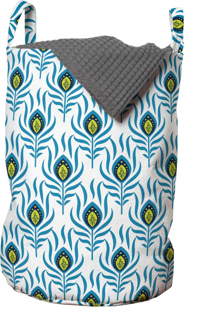 ABAKUHAUS Pfau Wäschesack, Abstrakte Federn Kunstwerk, Wäschekorb mit Griffen Kordelzugverschluss für Waschsalons, 33 cm breit x 49 cm hoch, Sea...