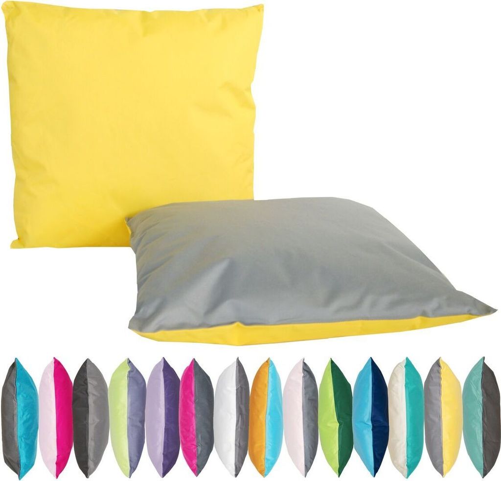 JACK 2-farbiges Wende Outdoor Lounge Kissen 45x45cm Dekokissen inkl. Füllung Wasserfest Sitzkissen Garten Stuhl Lotus Effekt, Farbe:Grau - Gelb