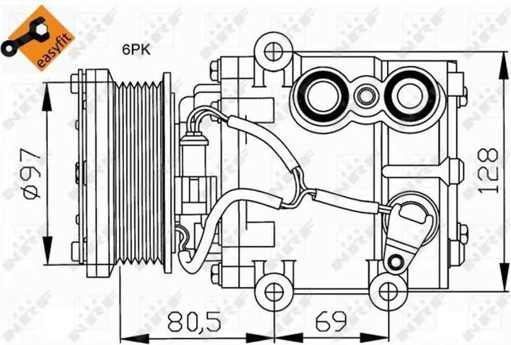 Klimakompressor 12 V Ø 97 mm SCROLL 90V NRF für u.a. FORD FIESTA