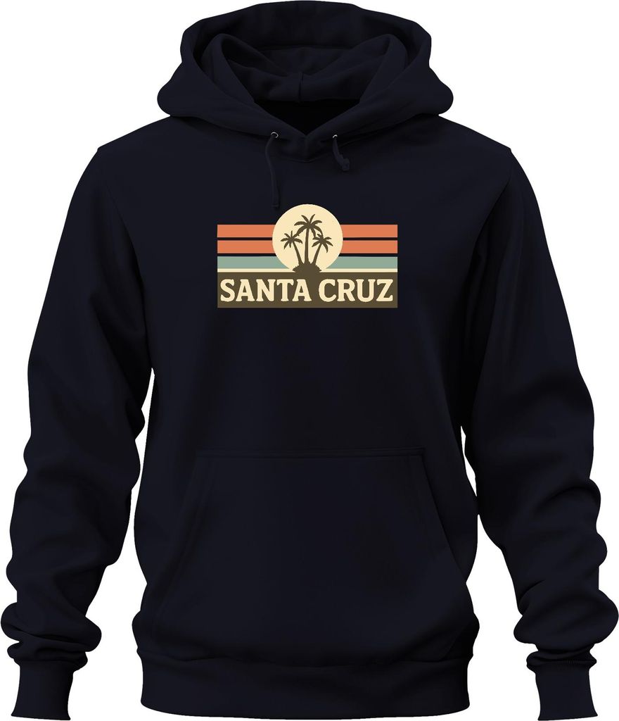 Santa Cruz Palmen Retro Sonnenuntergang Surfer Kalifornien Küste Uni Hoodie Kapuzenpullover, Navy, XXL
