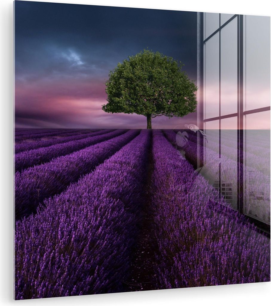 MuchoWow Glasbilder - Bilder auf Wandbild - Foto auf Glas Lavendel - Baum - Lila 50x50 cm Wanddekoration aus Glas - Acrylglasbild - Acrylbilder - W...