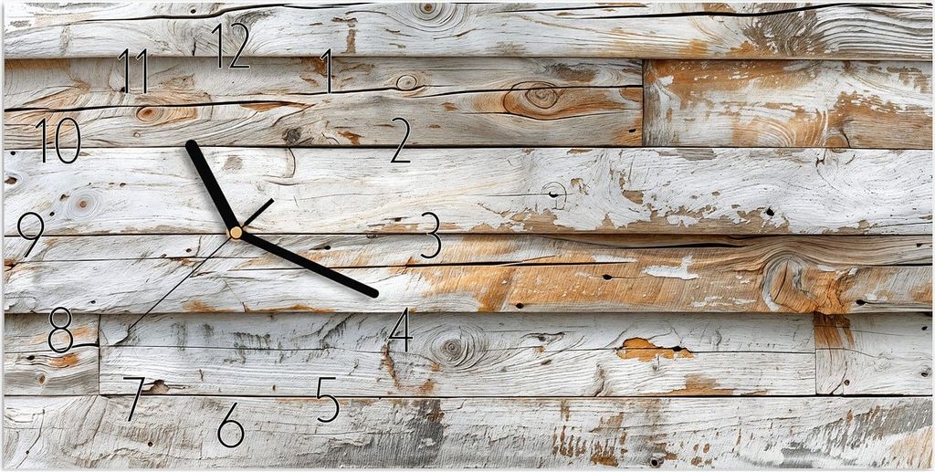 Wanduhr aus Glas mit Motiv Verwittertes Holz Brettpanel- 60 x 30 cm - inkl. Aufhängesystem