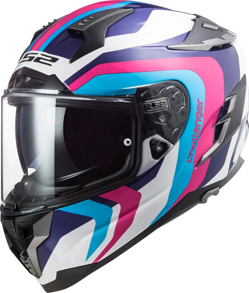 LS2 FF327 Challenger Galactic Casque Moto Fibre Carbone Bleu et Rose