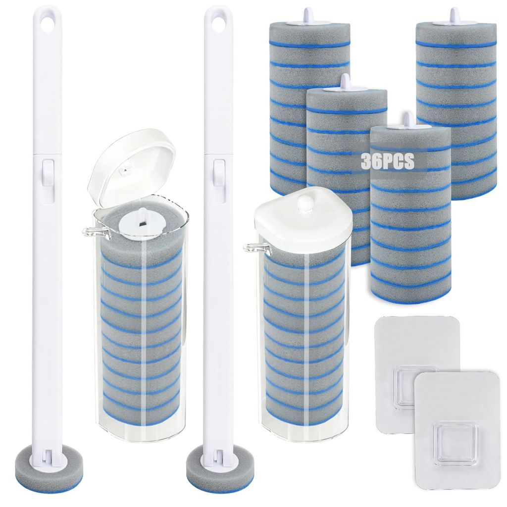 Einweg-Toilettenbürste, Set mit 2 Toilettenbürsten und 36 Ersatzschwämmen, antibakterielle Toilettenbürste für Waschbecken, Badewannen, Spülb...