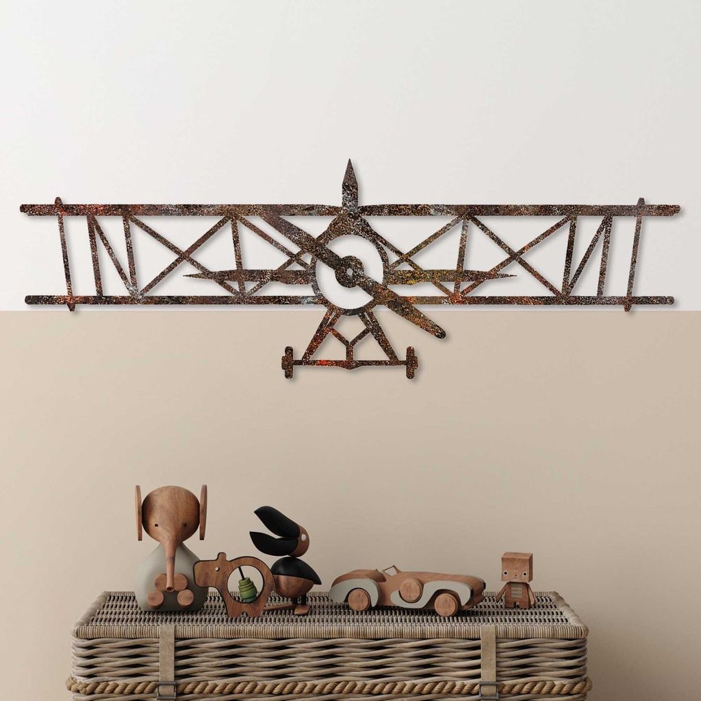 Wallity, Rusty Airplane, Dekoratives Wandaccessoire aus Metall, Antiquität, METALLKÖRPER, 23 x 70 cm