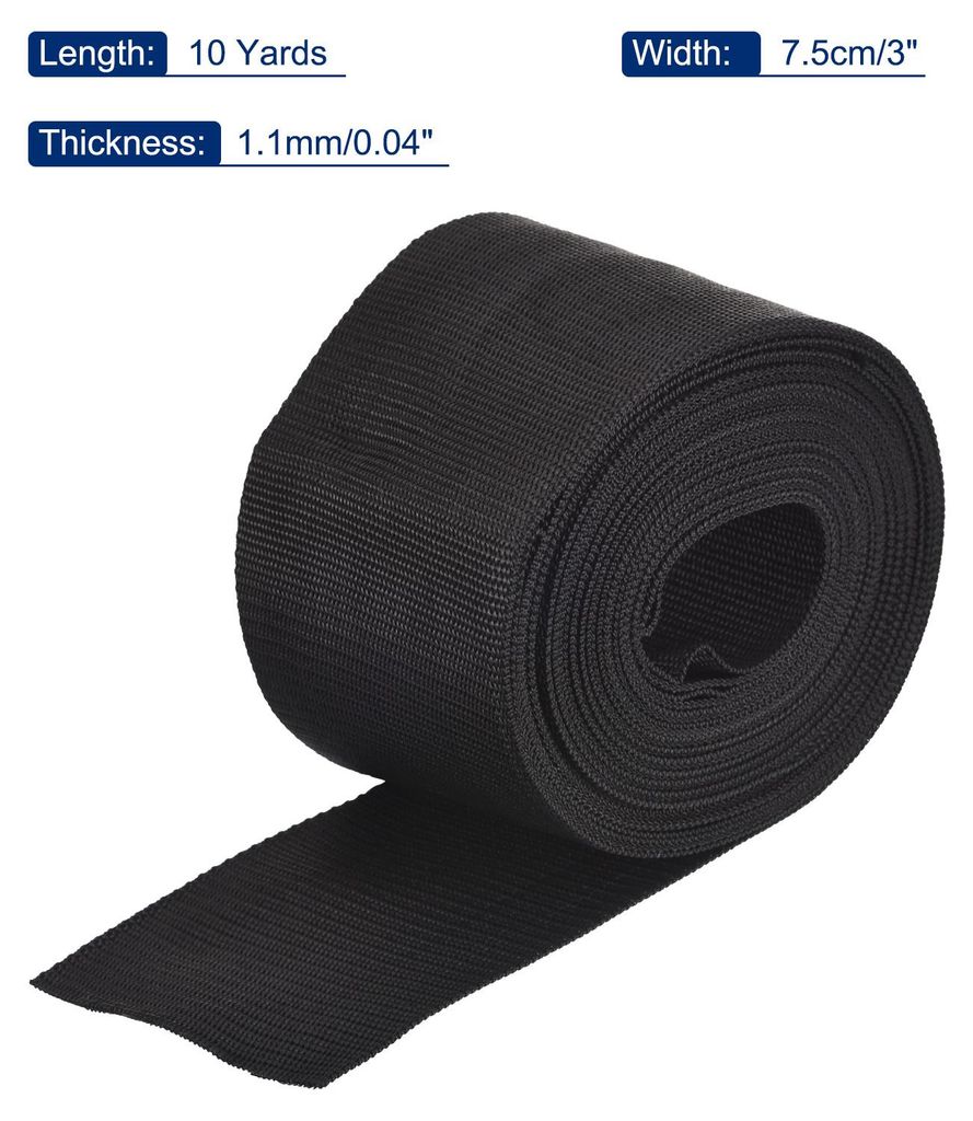 Leichtes PP-Gurtband 9.1?m x 75mm Spanngurt Gurtband Polypropylen Schwarz fš¹r Schneiden N?hen Outdoor Gep?ck Rucks?cke Frachtgurte DIY Ladungssi...