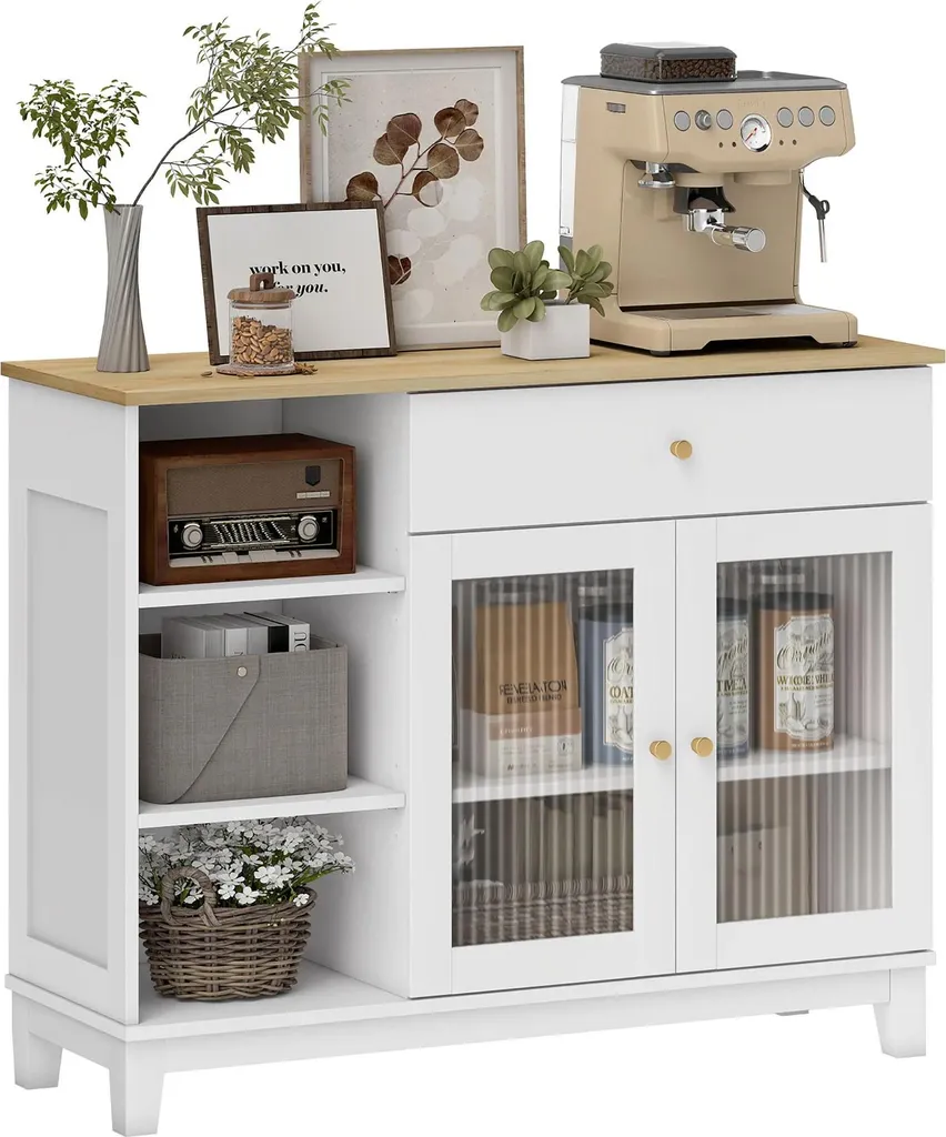 Petit buffet blanc 100cm gain de place avec rangement vitré modulable