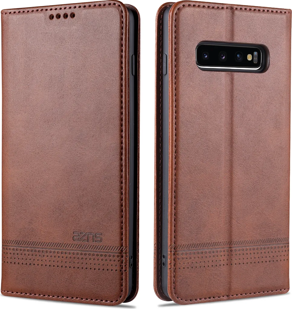 Custodia LaimTop Samsung S10: Cover Portafoglio Pelle Caffè Magnetica