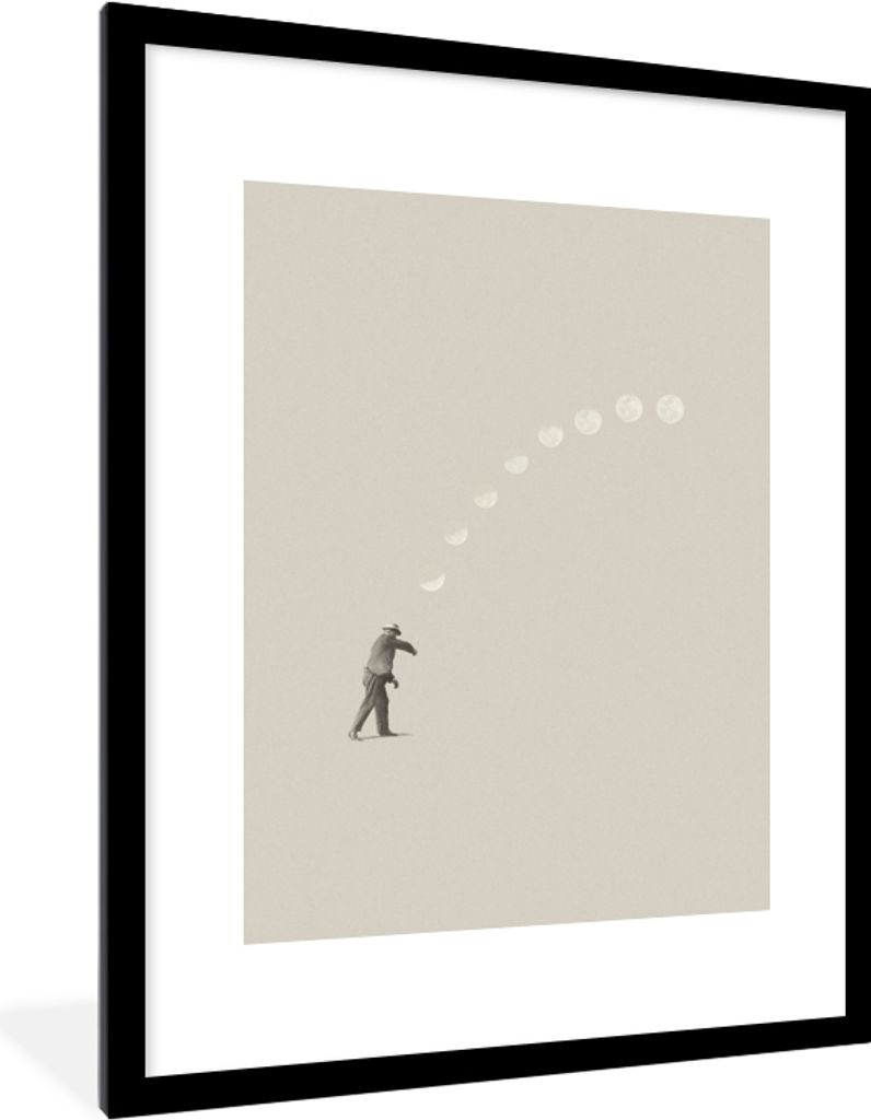 MuchoWow Gerahmtes Poster Jahrgang - Mond - Mensch 60x80 cm - Poster mit Schwarzem Bilderrahmen Wandposter Rahmen Foto Bilder - Wohnzimmer - Deko...
