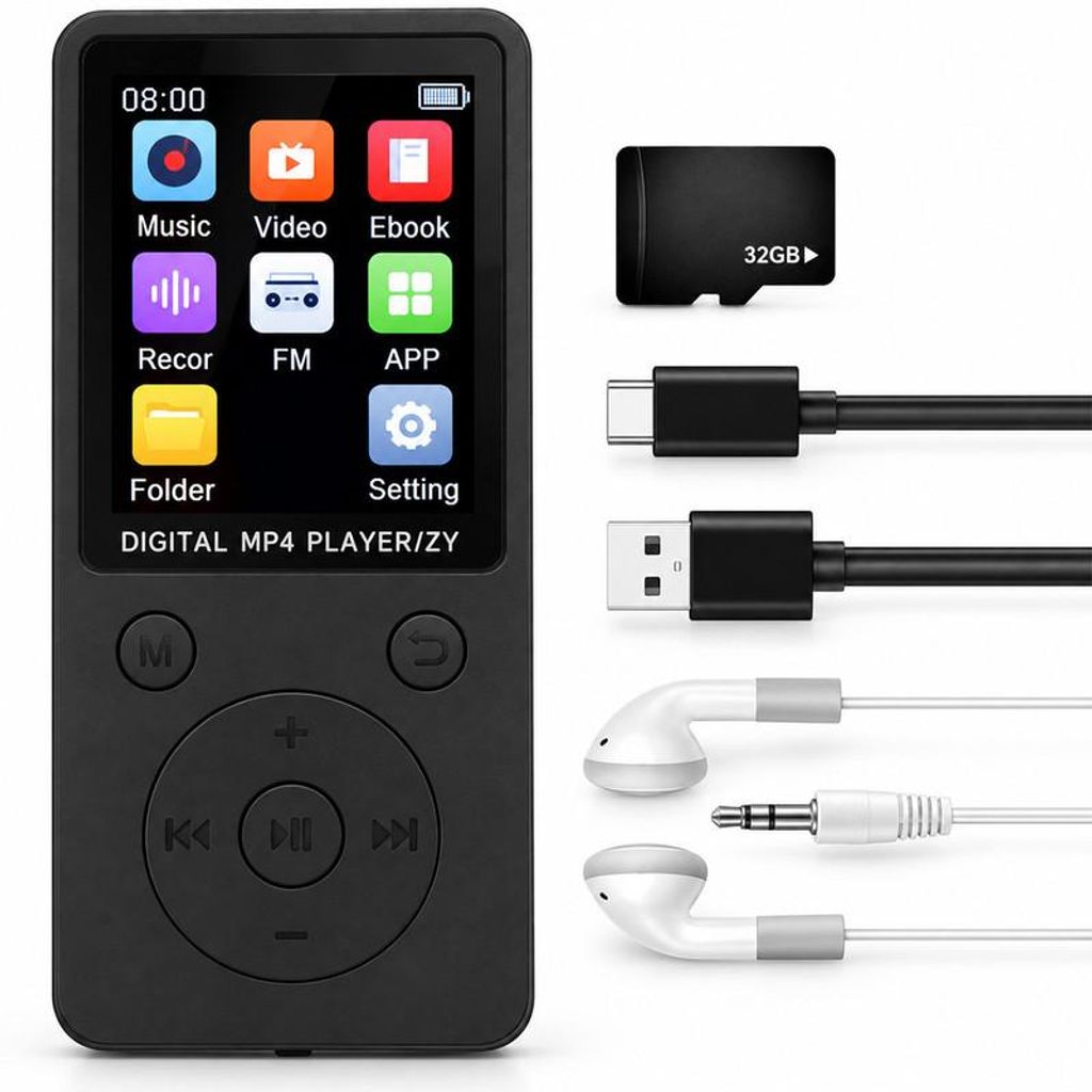 MP3 Player mit Bluetooth, TF-Karte bis 128GB, 1,8 Zoll Produktbild 