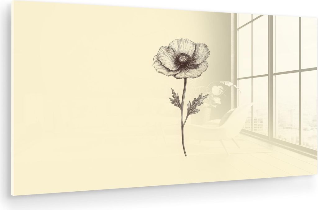 MuchoWow Glasbilder - Bilder auf Wandbild - Foto auf Glas Mohn - Illustration - Schwarz 80x40 cm Wanddekoration aus Glas - Acrylglasbild - Acrylbil...