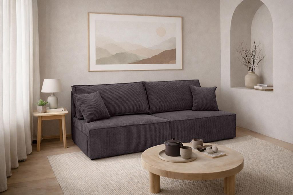 Kaiser Möbel Sofa mit Schlaffunktion und Bettkasten, Cordstoff Poso, Dunkelgrau, BEST MINI