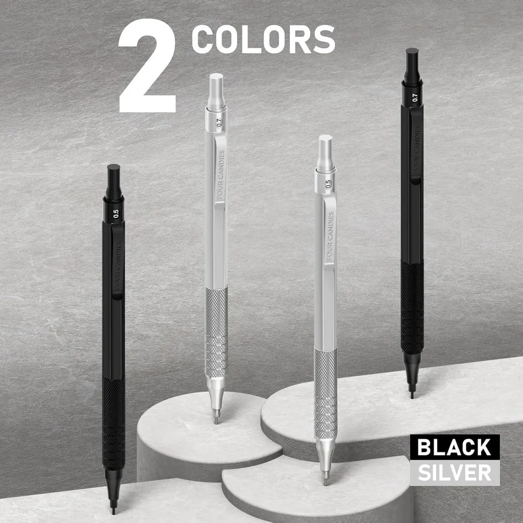 Four Candies Set Matite Meccaniche 0,5 Mm Con Custodia – 3 Penne + 180 Mine HB, 3 Gomme E Ricariche, Per Studenti E Ufficio - 2