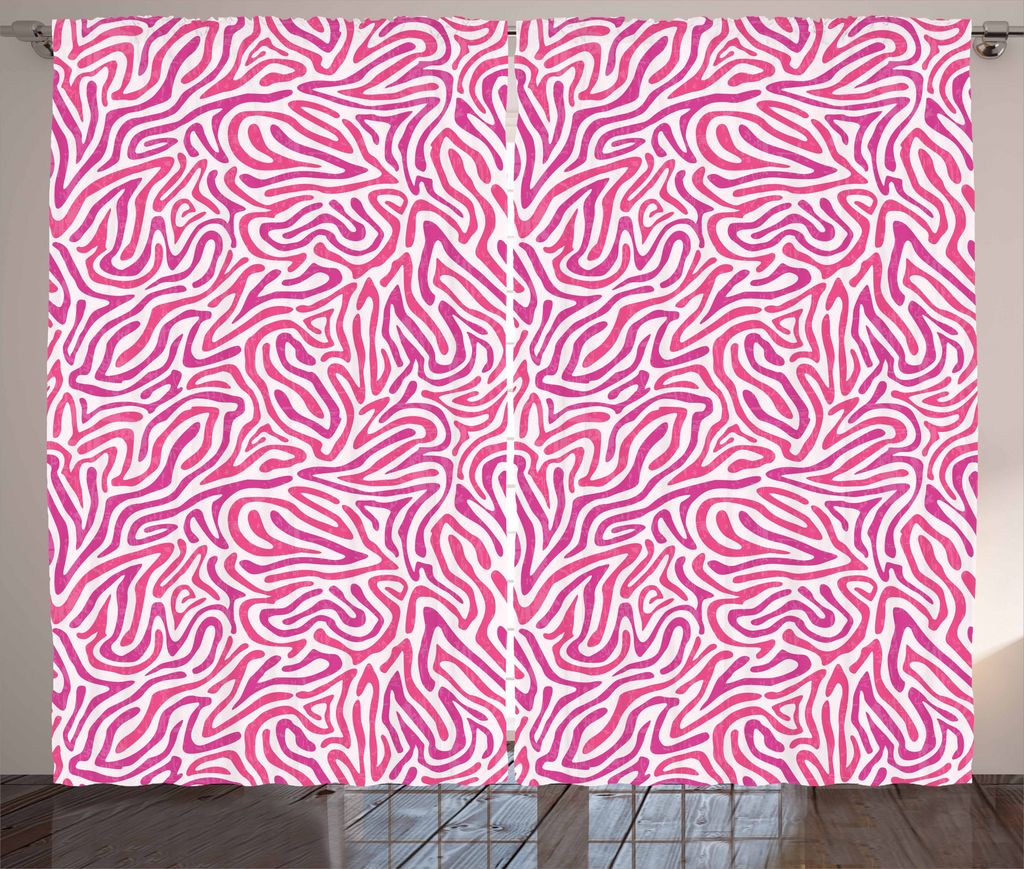 ABAKUHAUS rosa Zebra Rustikaler Gardine, Kurvige Linien Funky, Schlafzimmer Kräuselband Vorhang mit Schlaufen und Haken, 280 x 175 cm, Fuchsia Pin...