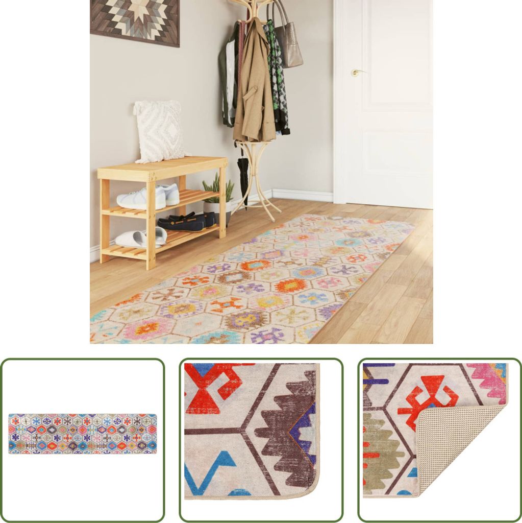 The Living Store Teppich Waschbar Mehrfarbig 80x300 cm Rutschfest