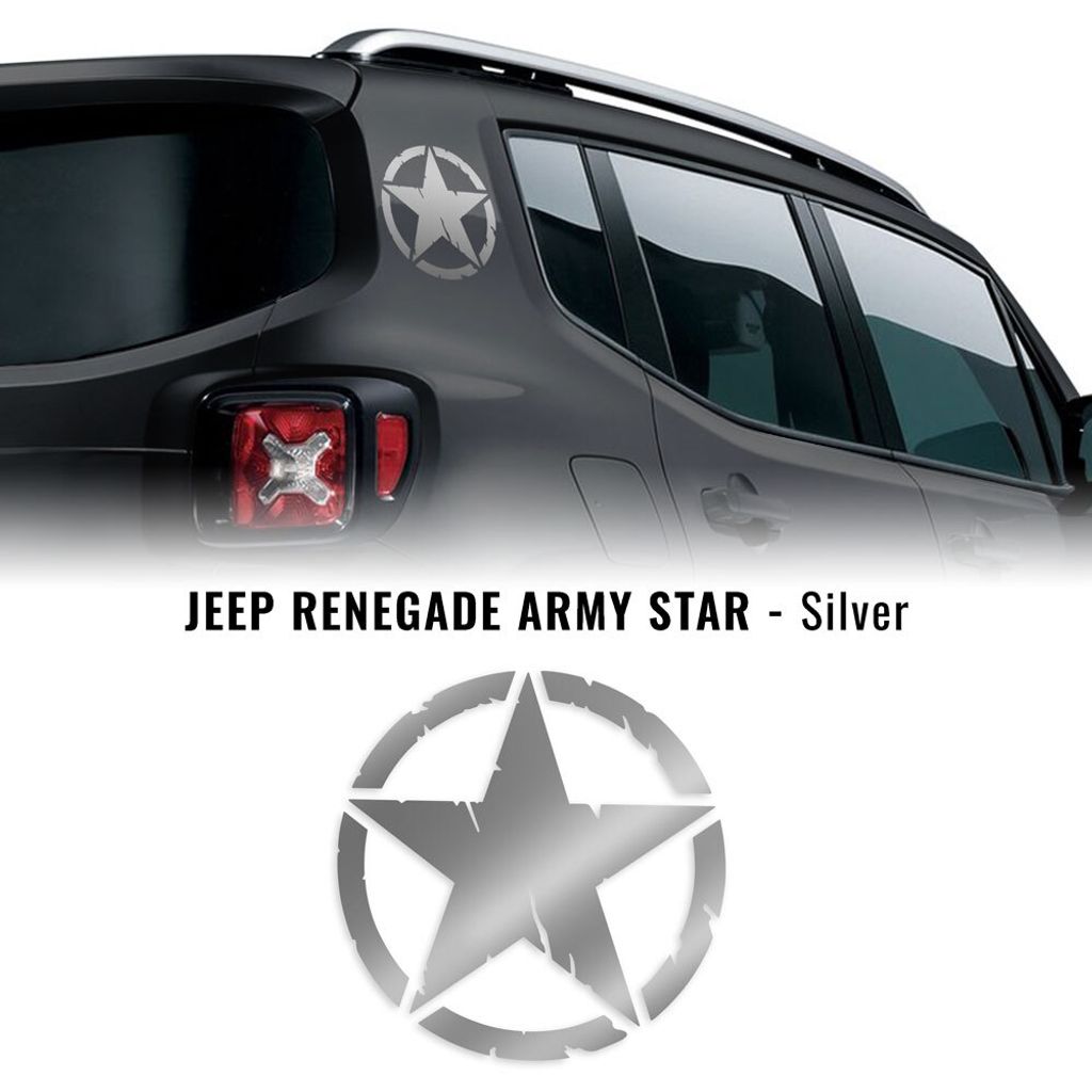 Aufkleber Stern Army Militare für Jeep Renegade, Diam 20 cm, Silber, 2 Stück