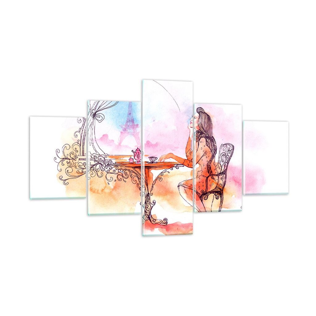 Bilder auf glas - weiblich urban Tee Paris - 125x70cm - Glasbilder - Wandbilder - Kunstdruck - zum Aufhängen bereit - Wanddekoration aus Glas - Gl...