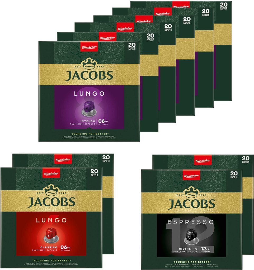 JACOBS Kapseln 200 Nespresso * kompatibel Lungo 8 & 6 + Espresso 12 Ristretto