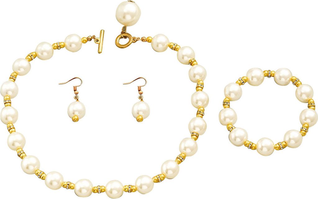 1Set Frauen Schmuck Set Faux Perle Ohrringe Halskette Armband Kontrast Farbe Strass Dekor Poliert Prom Party Hochzeit Party Braut Schmuck