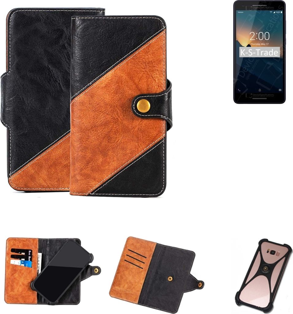K-S-Trade Handyhülle Schutzhülle Bookstyle Case Wallet-Case kompatibel mit Nokia 2 V Handy Cover Bumper Klapphülle schwarz hellbraun 1x